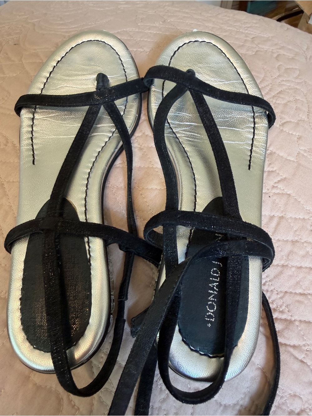 Donald J. Pliner Black Strappy Sandals with Silver Crystal Heel Accent - Picture 4 of 8